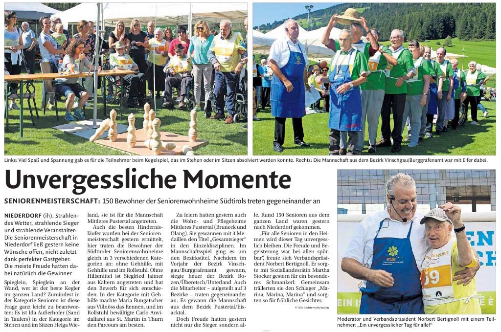 Artikel Dolomiten - Seniorenmeisterschaft in Niederdorf