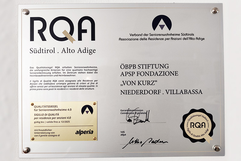Sigillo di qualità RQA Alto Adige – ricertificazione con successo