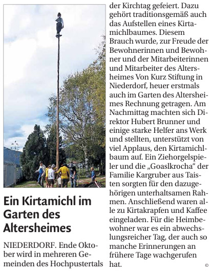 Artikel Dolomiten - Ein Kirtamichl im Garten des Altersheim